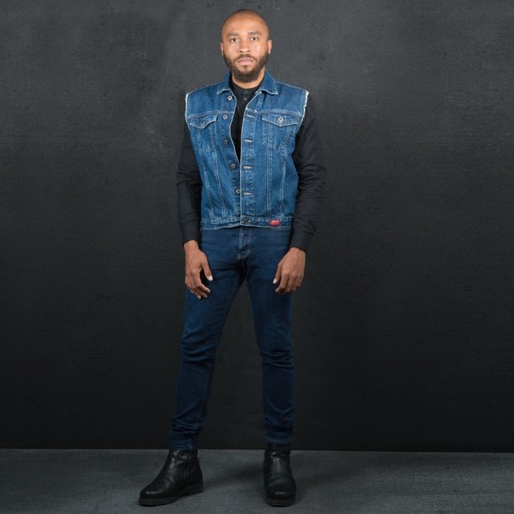 MEN - Guess Denim Sleeveless Jacket - Dark Blue Jean - Picture 5 of 7